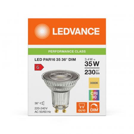 Ledvance GU10 PAR16 Reflektor 36° 3,4W wie 35W dimmbarer warmweißer Strahler 3000K 90Ra hohe Farbwiedergabe
